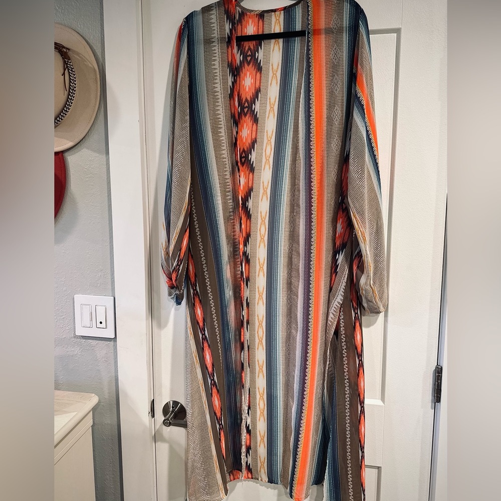 Striped Open-Front Lightweight Duster Cardigan - Multicolor